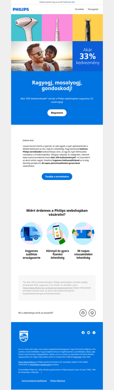 ⌛Utolsó napok! Akár 33% kedvezmény a Philips webáruházban