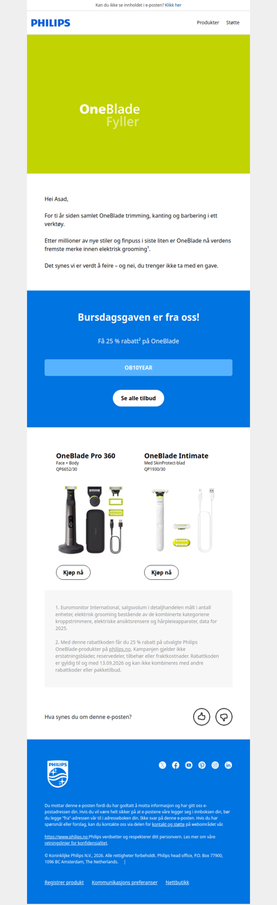 25 % rabatt: OneBlade fyller 10 år! 🎉