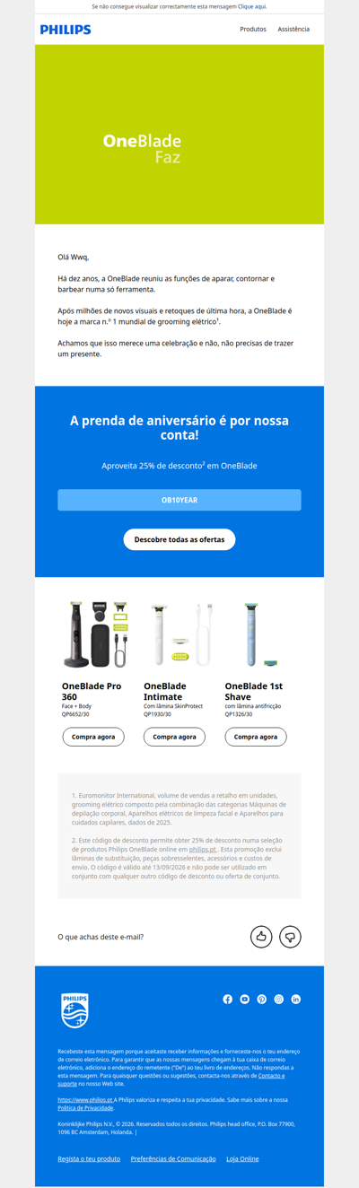 25% de desconto: A OneBlade faz 10 anos! 🎉