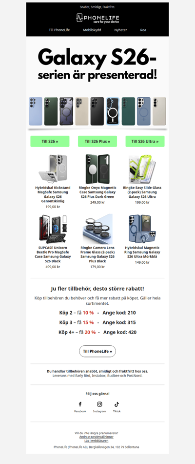 Galaxy S26 är här! Få upp till 20 % rabatt på hela sortimentet.