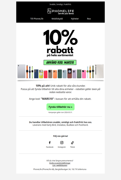 10% rabatt på hela sortimentet! Fynda innan det är slut!