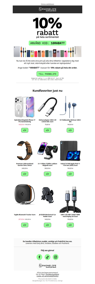 10% rabatt på hela sortimentet! Fynda innan det är slut!