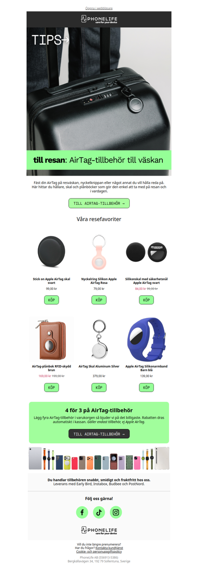 4 för 3 på alla AirTag-tillbehör