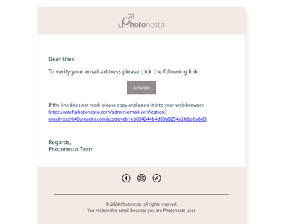 Confirmation of e-mail address in Photonesto