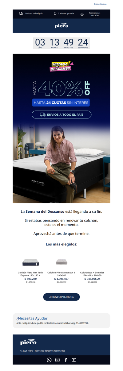 ⏰ Última oportunidad: hasta 40% OFF en Piero