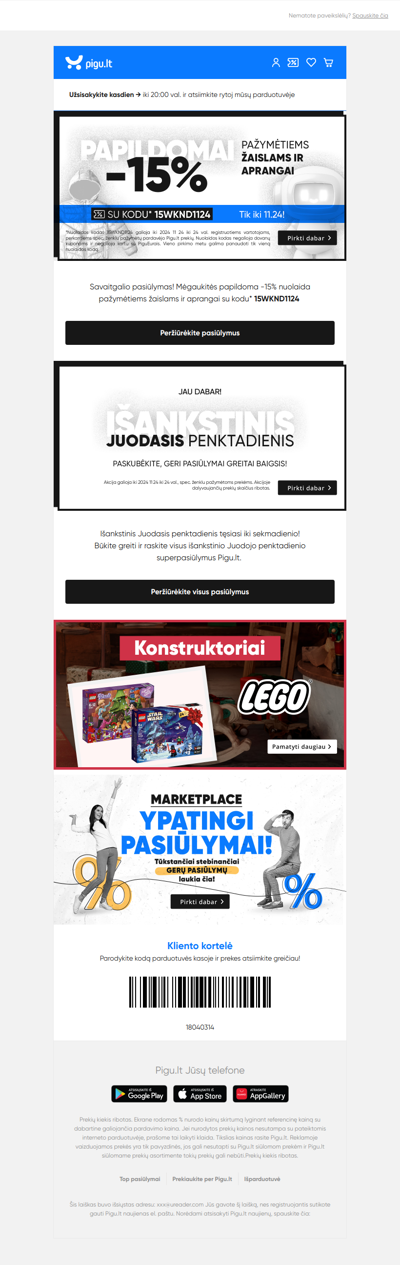 Papildomai -15%* pažymėtiems žaislams ir aprangai 🧸