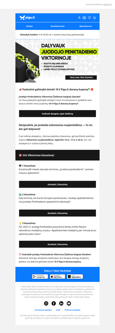 ❓Pasiruošęs laimėti 10 € Pigu.lt dovanų kuponą*?