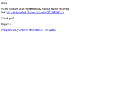 Please validate your Philippines Buy and Sell Marketplace - PinoyDeal account