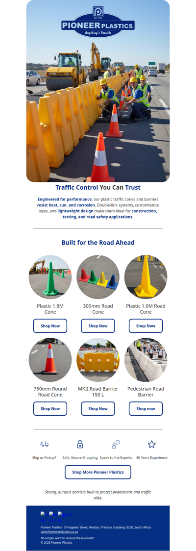 Traffic Safety, Perfected by Pioneer Plastics.👷🚧