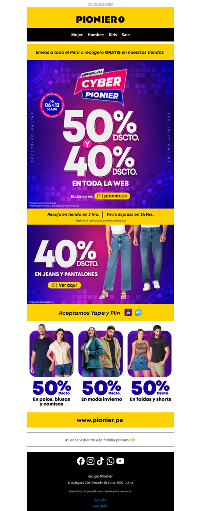 ¡50% y 40% DSCTO. en Pionier.pe🔥!