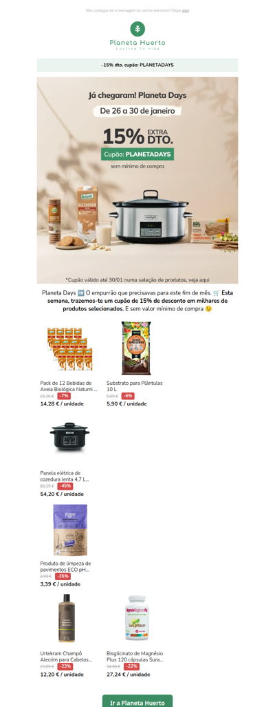 -15% nos Planeta Days! 🤑
