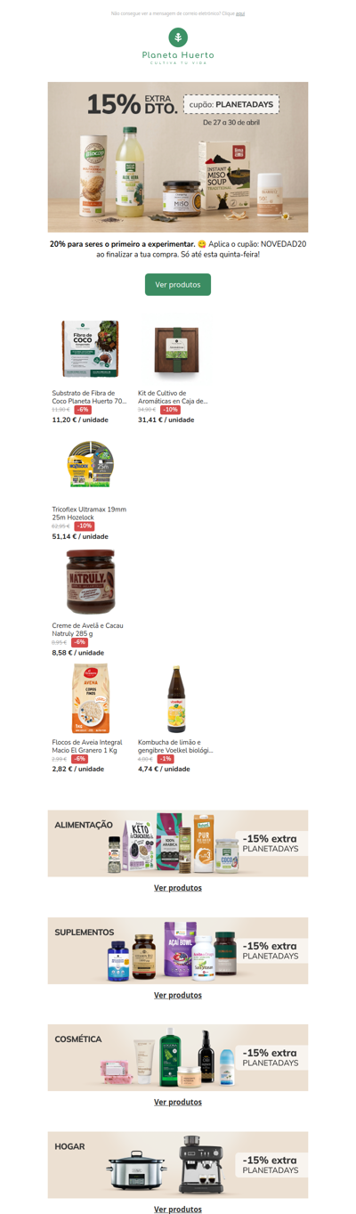 🎉 Já chegaram! -15% Planeta Days