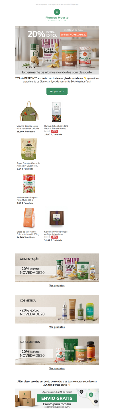 -20% em NOVIDADES + Portes GRÁTIS 📦