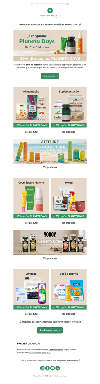 15% extra Chegaram os Planeta Days! 🚀
