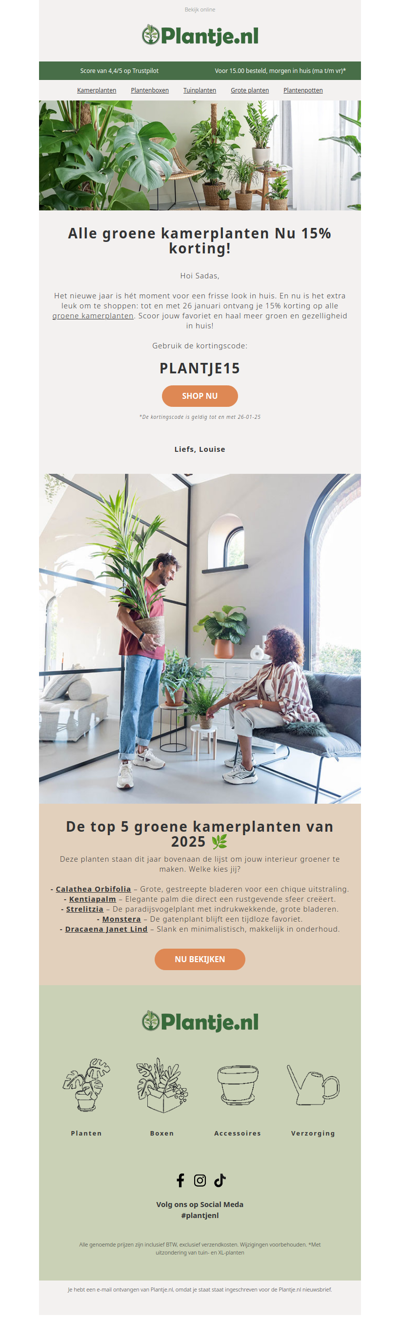 Korting voor Jou: 15% op alle Groene Kamerplanten 🌱