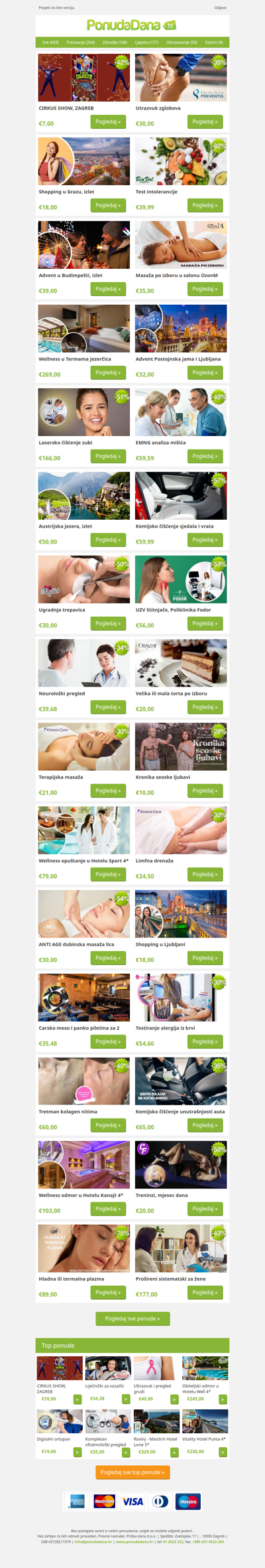 ✔ CIRKUS SHOW, ZAGREB | Utrazvuk zglobova | Shopping u Grazu, izlet | Test intolerancije | Advent u Budimpešti, izlet | Masaža po izboru u salonu OzonM | Wellness u Termama Jezerčica