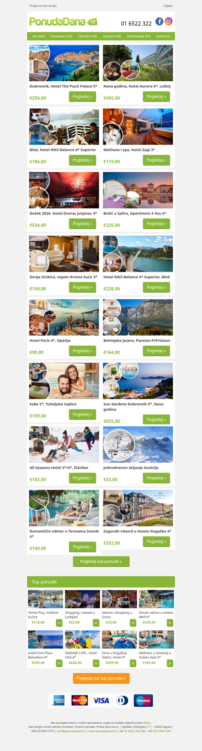 ✔ Dubrovnik, Hotel The Pucić Palace 5 | Nova godina, Hotel Aurora 4, Lošinj | Bled, Hotel Rikli Balance 4 Superior | Wellness i spa, Hotel Zagi 3 | Doček 2026. Hotel Dvorac Jurjevec 4 | Božić u Splitu, Apartment 4 You 4 | Donja Stubica, najam drvene kuće 3