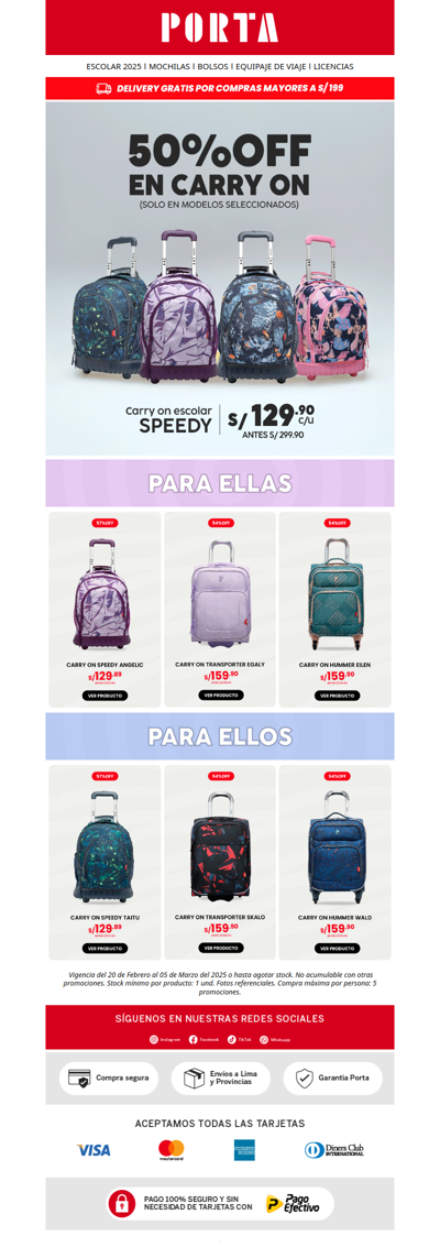 🎒⏳ ¡Que no se te escape! 50% OFF en carry on. ¡No te lo pierdas!📚