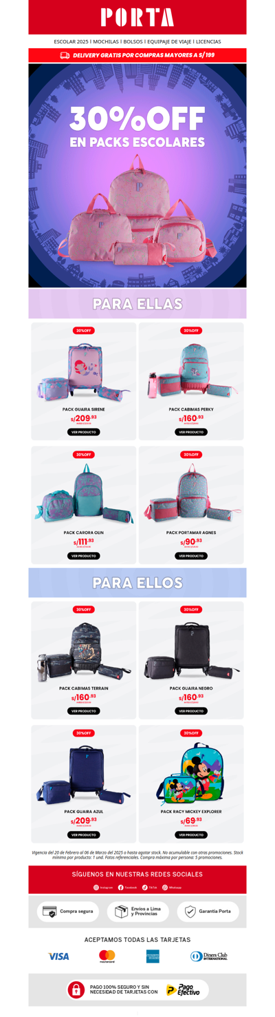 🎒📚 ¡Aprovecha! Packs escolares con 30% OFF. No te quedes sin el tuyo 🔥