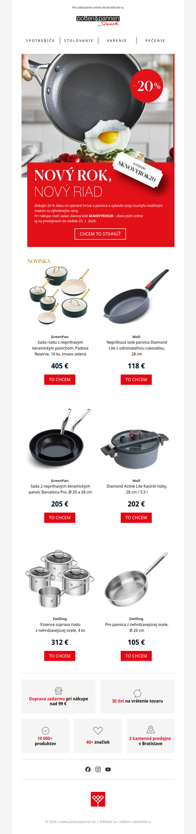 20 % zľava na hrnce a panvice. Len do nedele.