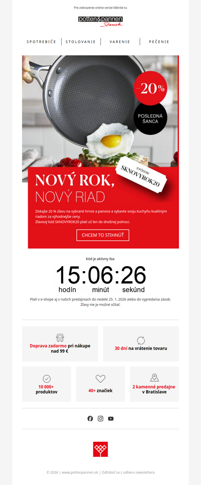 Posledná šanca na 20 % zľavu na hrnce a panvice.