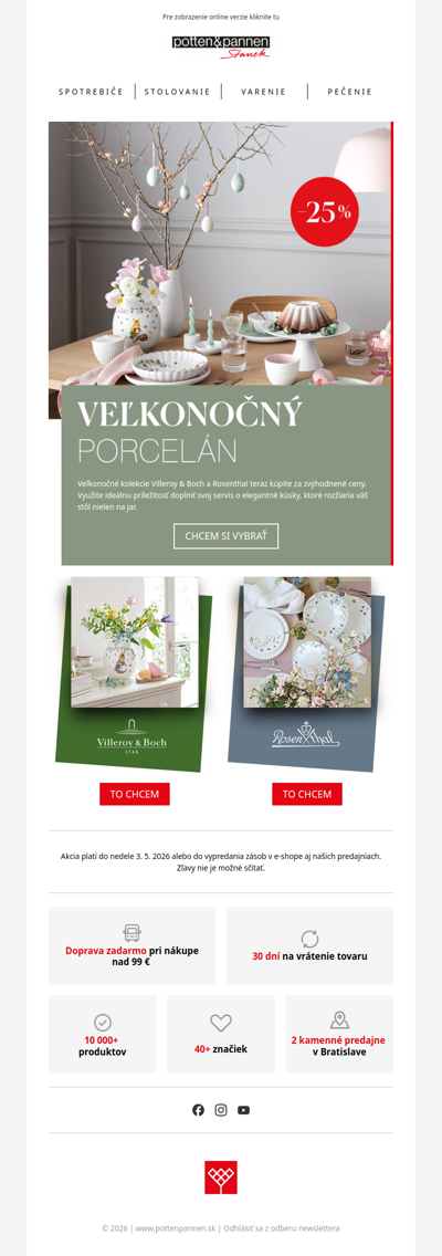 Veľkonočný porcelán so zľavou až 25 %.