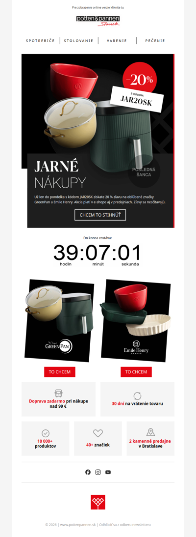 Jarné nákupy s 20 % zľavou končia zajtra!