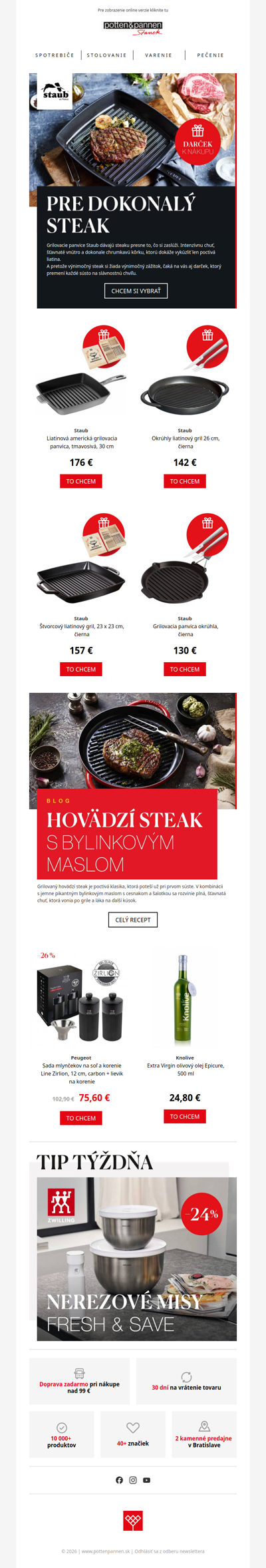 Tajomstvo dokonalého steaku? Liatinové grilovacie panvice Staub.