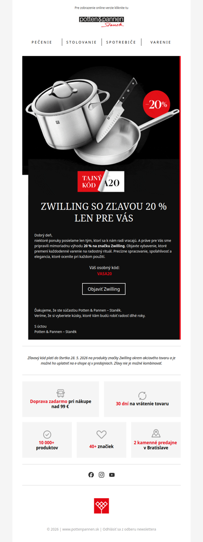 20 % na Zwilling ako poďakovanie len pre Vás.