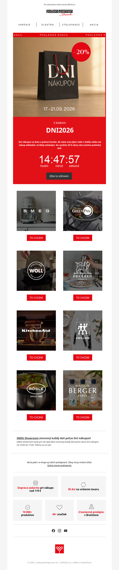Končí dnes, posledný deň s 20 % zľavou.