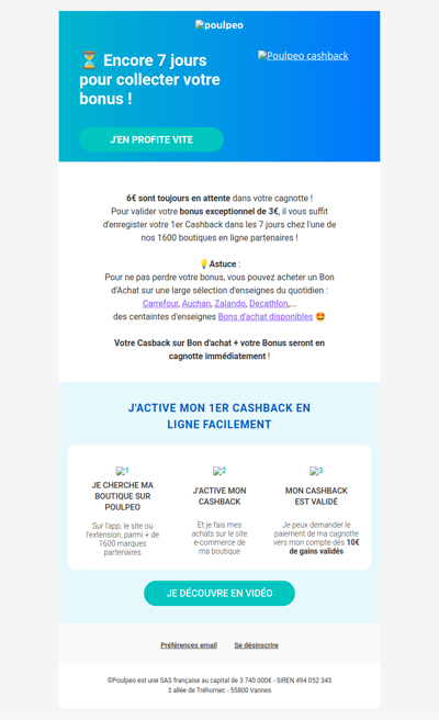 6€ de bonus dans votre cagnotte