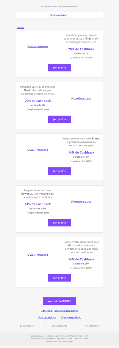 🔥 Super Cashback du jour : jusqu'à 20% !