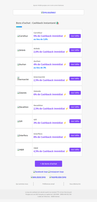 🌟 Cashback instantané sur les Bons d'achat