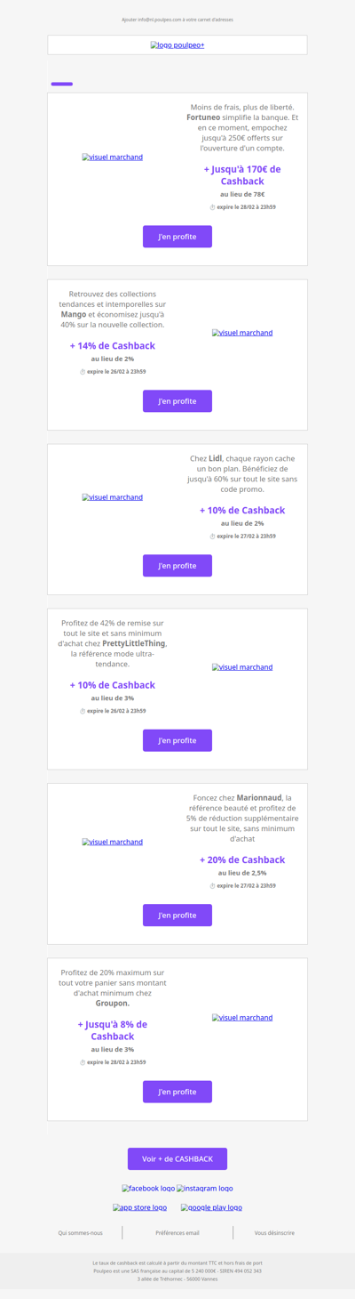 🔥 Poulpeo Days : jusqu'à 170€ de Cashback