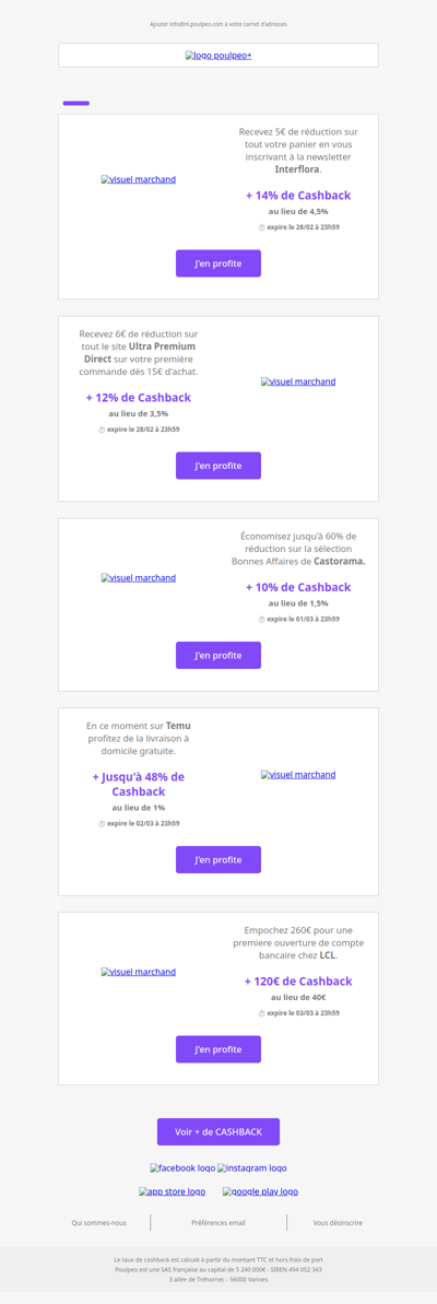 ✨👀 Poulpeo Days : découvrez les Cashback du jour