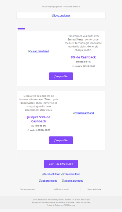 🚨 Super Cashback : jusqu'à 53% dans ce mail !
