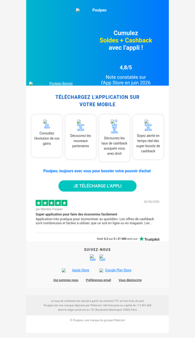 🎉 Les Soldes arrivent : utilisez l'appli pour des économies sans fin ! 🎉