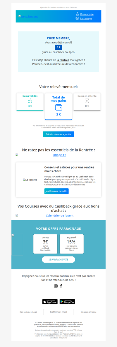 Votre relevé mensuel de septembre