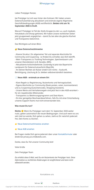 Neue Datenschutzhinweise & AGB ab 16. September 2026