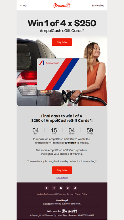 Your last chance to win a $250 AmpolCash eGift Card*!