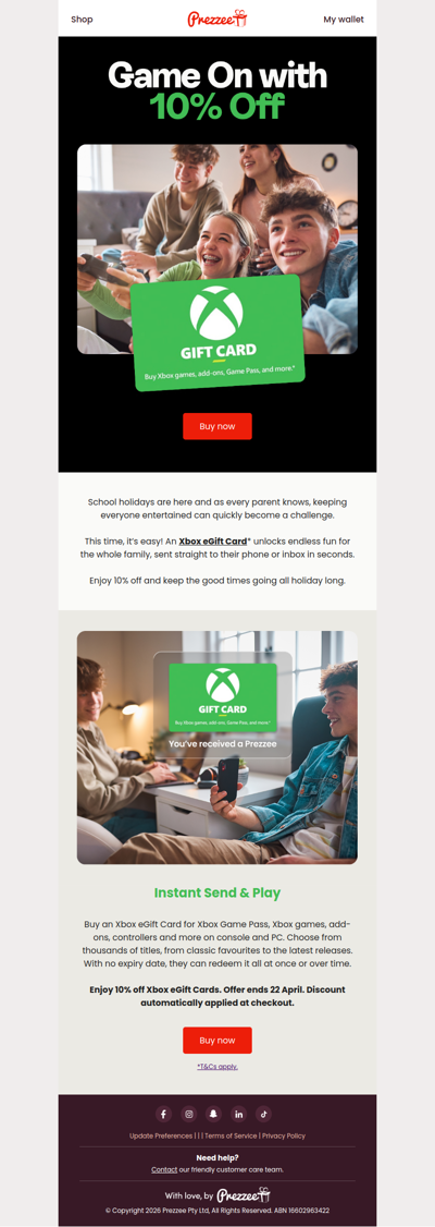 Game on! Shop 10% off Xbox eGift Cards