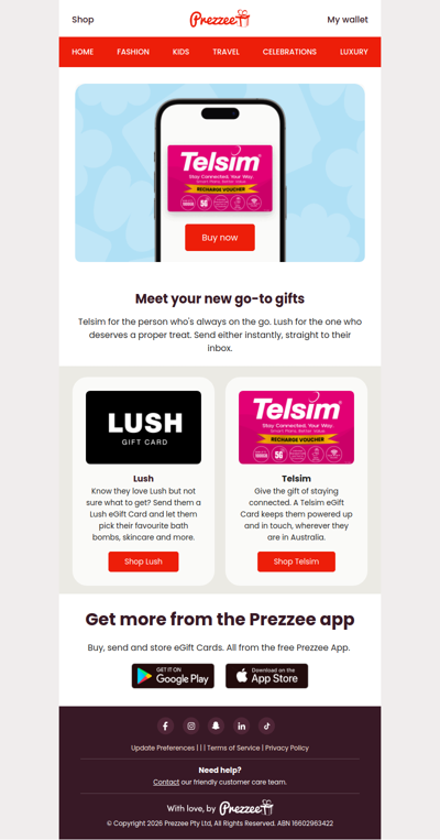 New on Prezzee: Lush + Telsim eGift Cards
