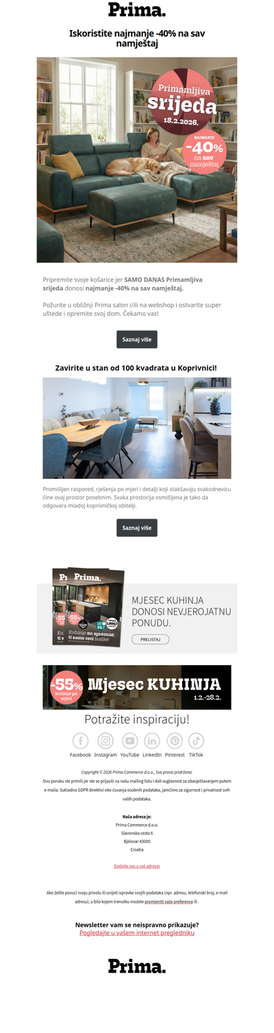 👉Najmanje -40% na SAV namještaj!