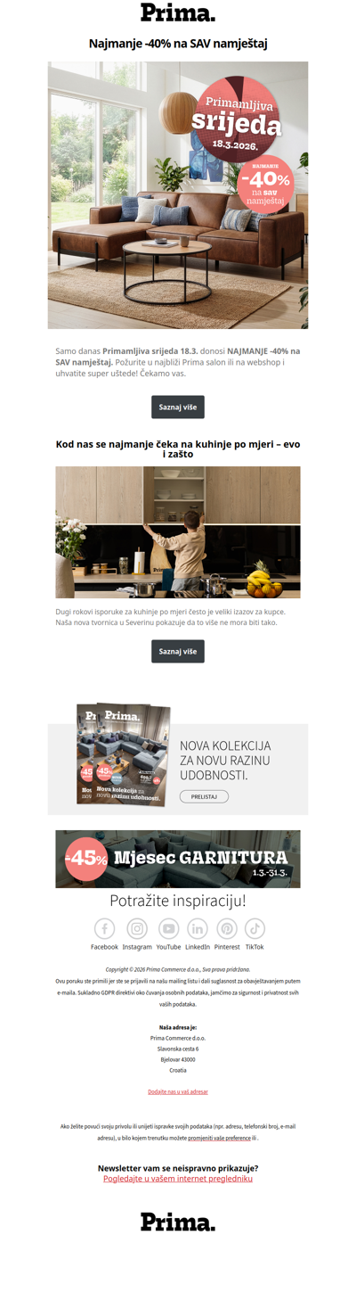 👉Najmanje -40% na SAV namještaj