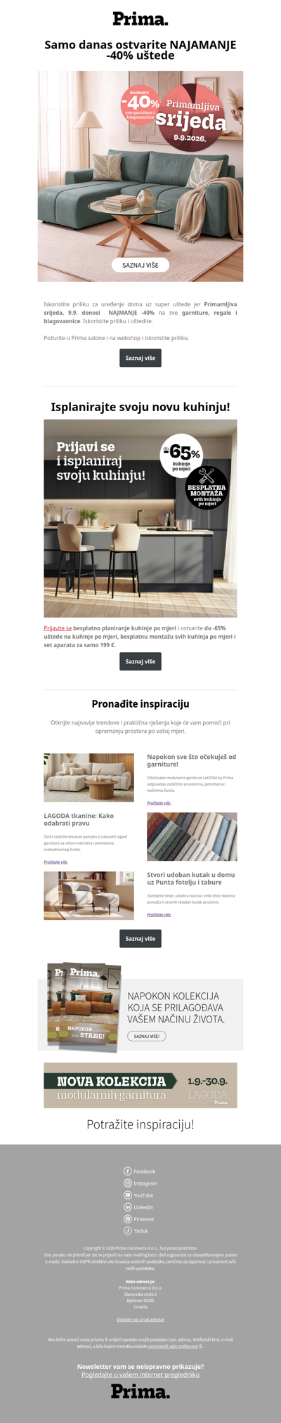 📣Samo danas NAJMANJE -40% na sve garniture, regale i blagovaonice