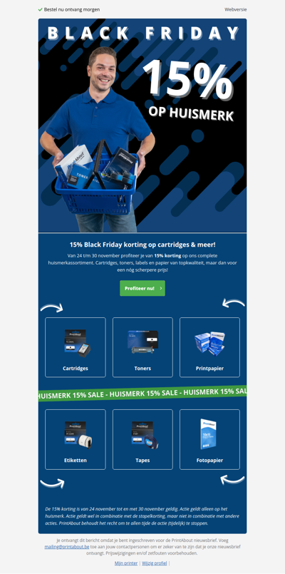 Black Friday Deal: 15% korting op huismerktoners, -cartridges en -papier