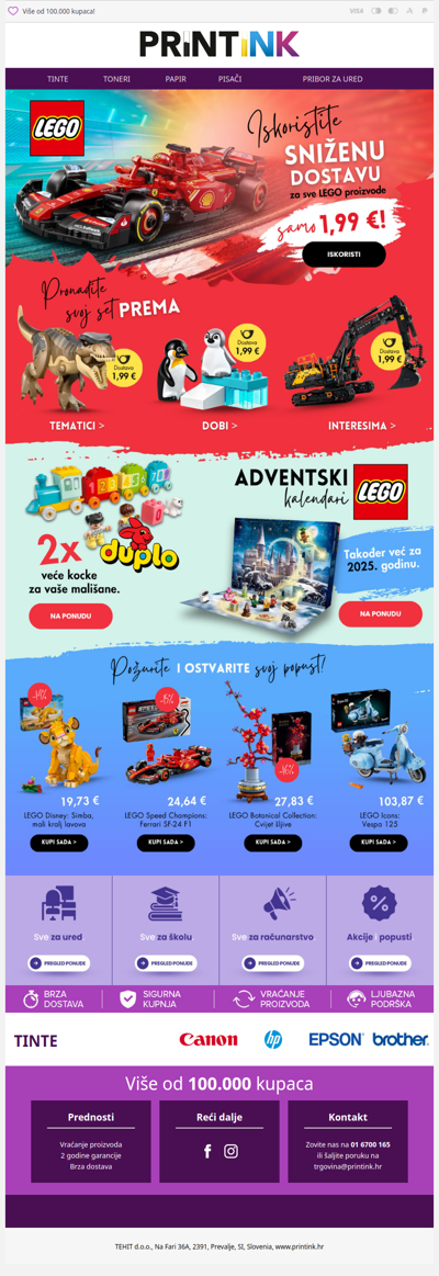 👉🏻 Snižena dostava za sve LEGO® proizvode! 1,99 € 🚚📯