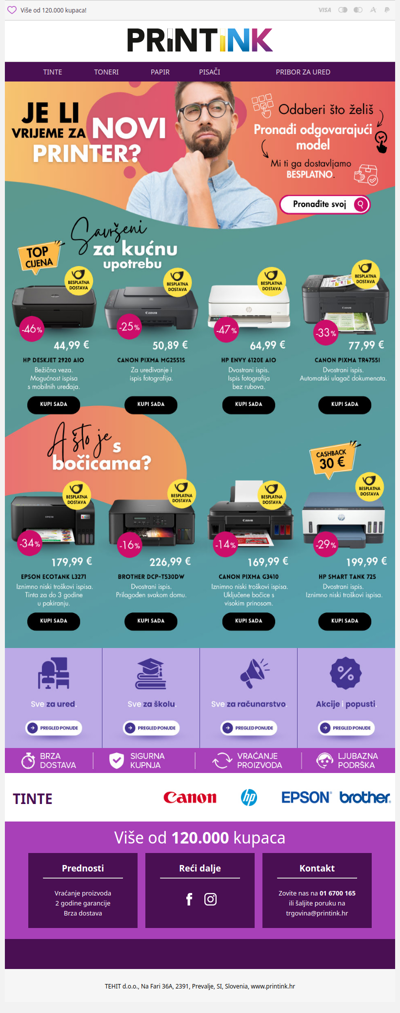 Najniže cijene i BESPLATNA DOSTAVA za sve printere 📯 🖨️🔎