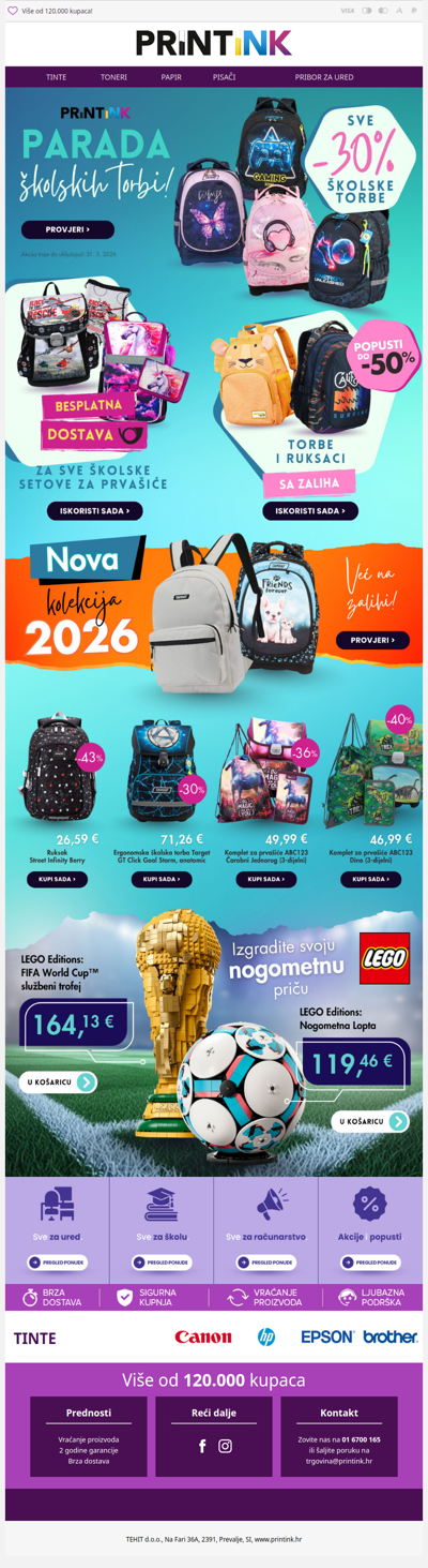Printink parada školskih torbi i ruksaka - 30% 🎒