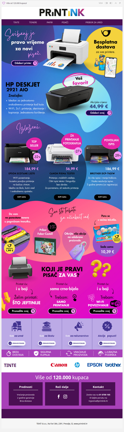 Vrijeme za novi pisač? Dostava je gratis 📯